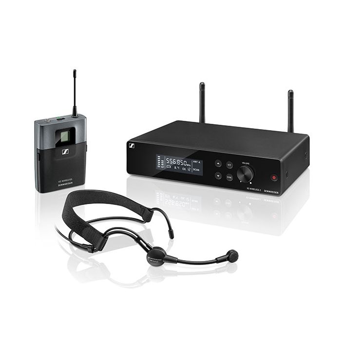 Sennheiser XSW 2-ME3 Set,Sennheiser XSW 2 Receiver front,Sennheiser XSW 2 Receiver rear,Sennheiser XSW 2 Receiver side,Sennheiser ME-3 Headset,Sennheiser SK-XSW Transmitter